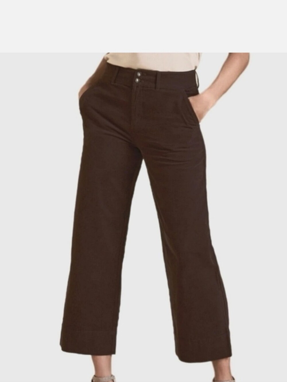 Garnet Hill Cropped Wide-Leg Cord Pants In Brown NWOT